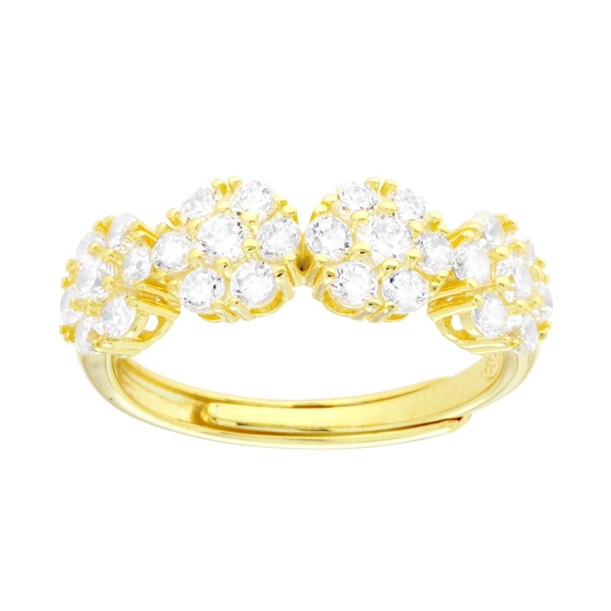 Anello Veretta con Fiori e Cubic Zirconia Bianchi in ARGENTO 925 Galvanica Oro