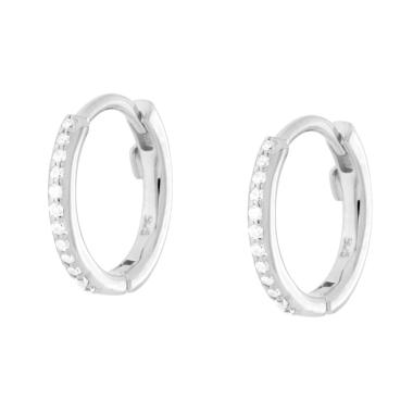 Orecchini Cerchio mm 14 con Cubic Zirconia Bianchi in ARGENTO 925 Galvanica Rodio