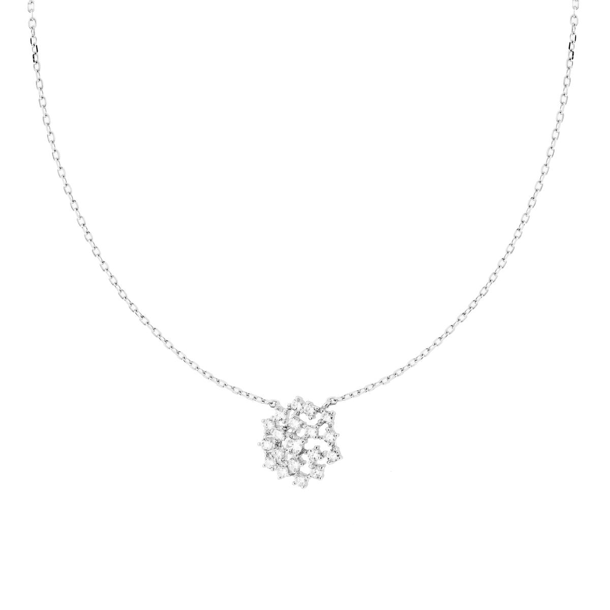 Collana Catena Forzatina Diamantata con Accessorio Fiorito e Cubic Zirconia Bianchi in ARGENTO 925 Galvanica Rodio