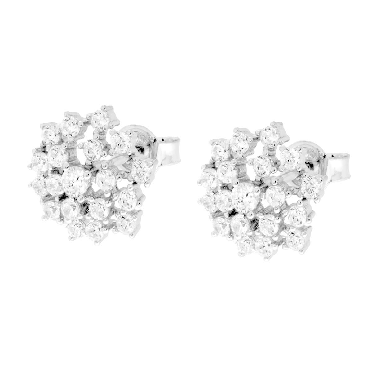 Orecchini Fioriti con Cubic Zirconia Bianchi in ARGENTO 925 Galvanica Rodio