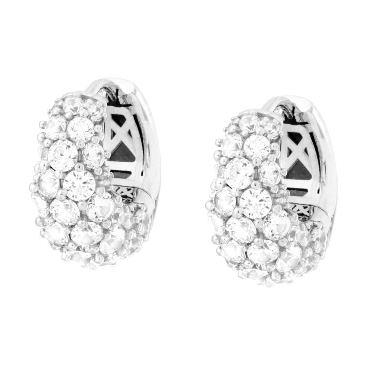 Orecchini Cerchio Bombato con Cubic Zirconia Bianchi in ARGENTO 925 Galvanica Rodio