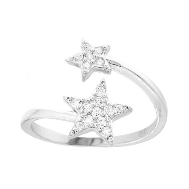 Anello Contrarie con Stelle e Cubic Zirconia Bianchi in ARGENTO 925 Galvanica Rodio