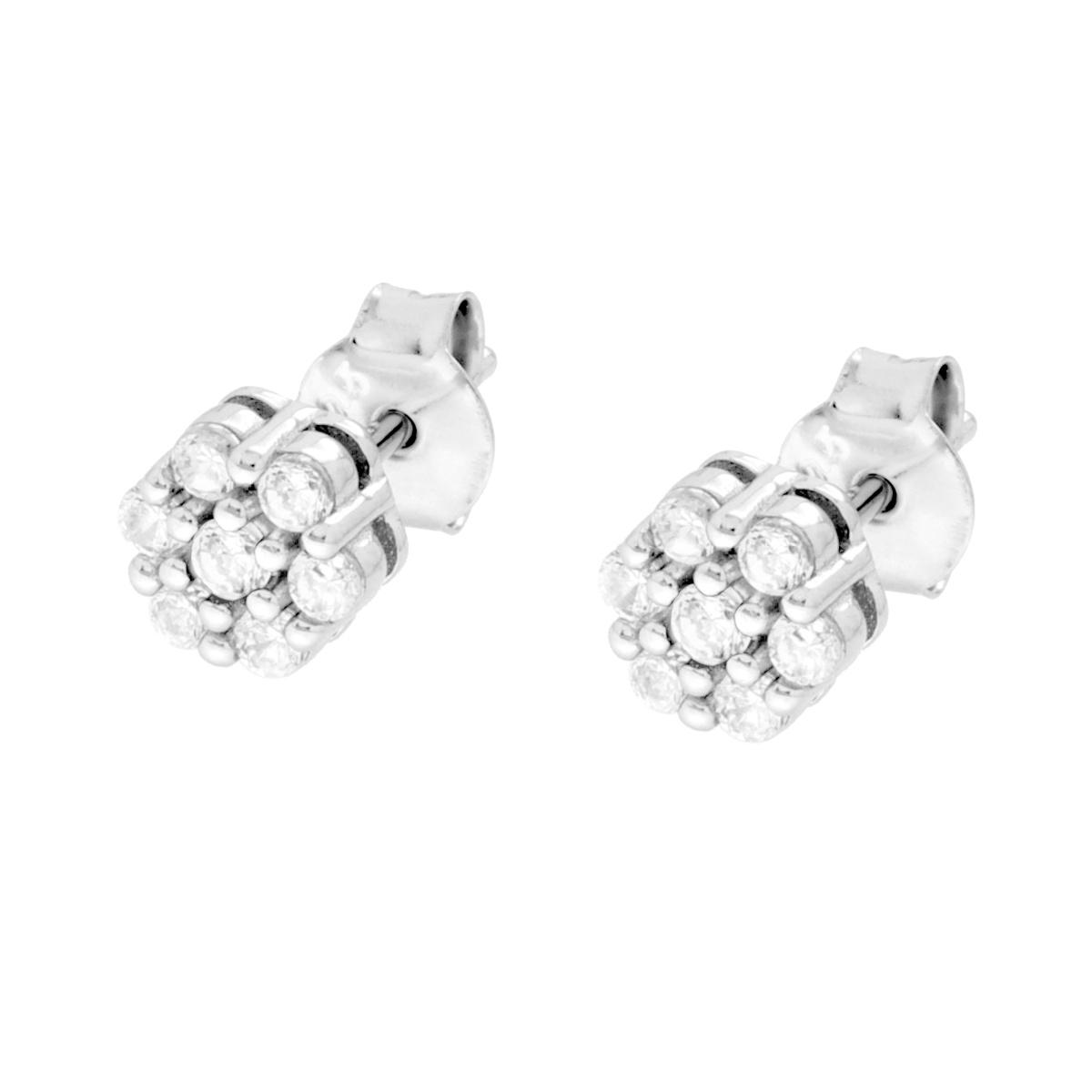 Parure Set Orecchini e Ciondolo con Fiore e Cubic Zirconia Bianchi in ARGENTO 925 Galvanica Rodio