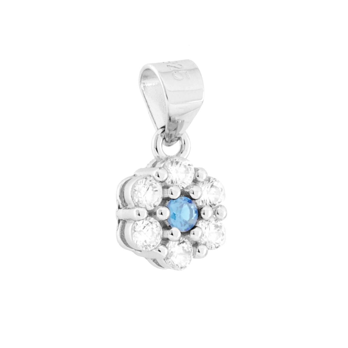 Parure Set Orecchini e Ciondolo con Fiore Acquamarina e Cubic Zirconia Bianchi in ARGENTO 925 Galvanica Rodio