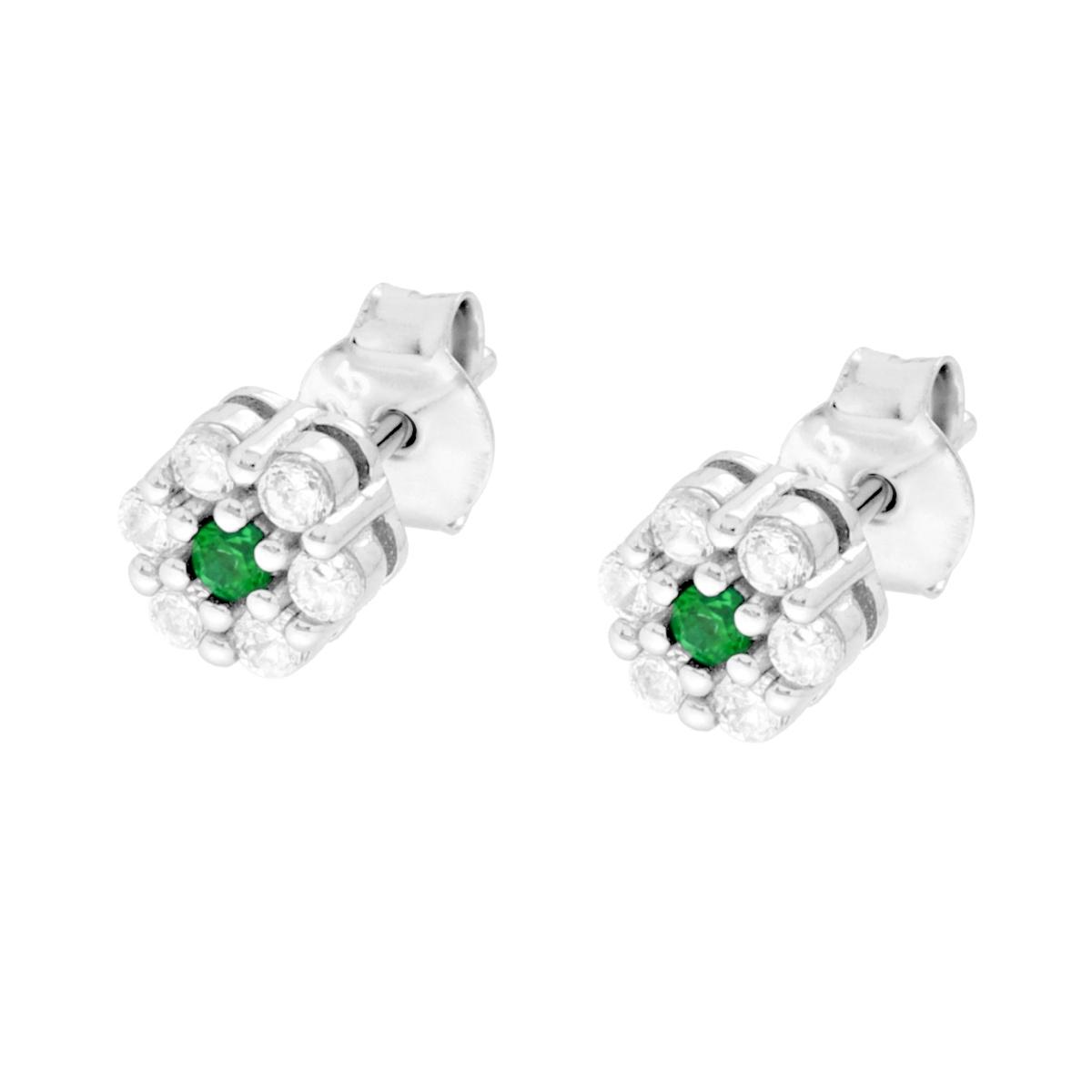 Parure Set Orecchini e Ciondolo con Fiore Verde Smeraldo e Cubic Zirconia Bianchi in ARGENTO 925 Galvanica Rodio