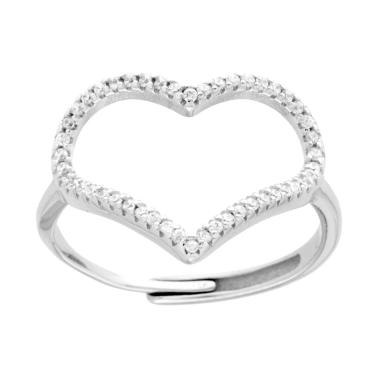 Anello Cuore con Cubic Zirconia Bianchi in ARGENTO 925 Galvanica Rodio