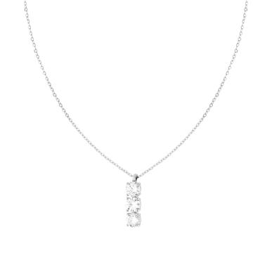 Collana Catena Forzatina Diamantata con Trilogy MOISSANITE in ARGENTO 925 Galvanica Rodio