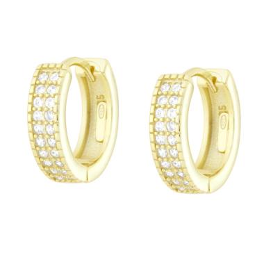 Orecchini Cerchio con Cubic Zirconia Bianchi in ARGENTO 925 Galvanica Oro