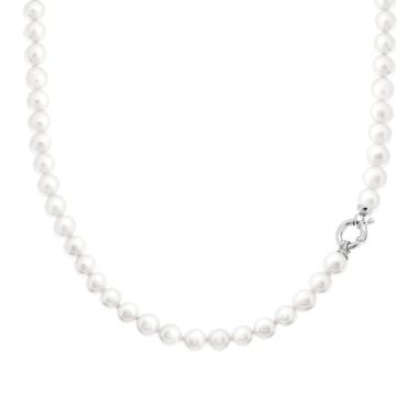 Collana Perla mm 7 in ARGENTO 925 Galvanica Rodio