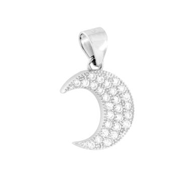 Ciondolo Luna con Cubic Zirconia Bianchi in ARGENTO 925 Galvanica Rodio