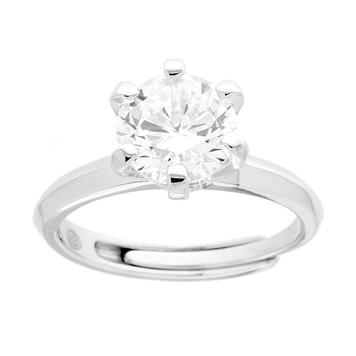 Anello Solitario con Cubic Zirconia Bianco mm 8 in ARGENTO 925 Galvanica Rodio