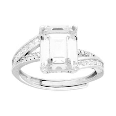 Anello Solitario Rettangolare con Cubic Zirconia Bianco mm 8x10 in ARGENTO 925 Galvanica Rodio