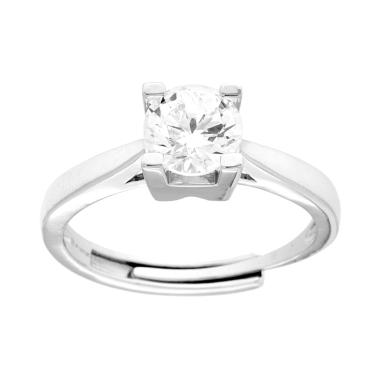 Anello Solitario con Cubic Zirconia Bianco mm 6.5 in ARGENTO 925 Galvanica Rodio