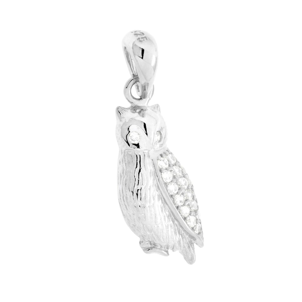 Ciondolo Civetta con Cubic Zirconia Bianchi in ARGENTO 925 Galvanica Rodio