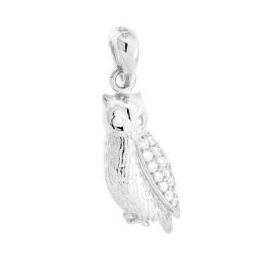 Ciondolo Civetta con Cubic Zirconia Bianchi in ARGENTO 925 Galvanica Rodio