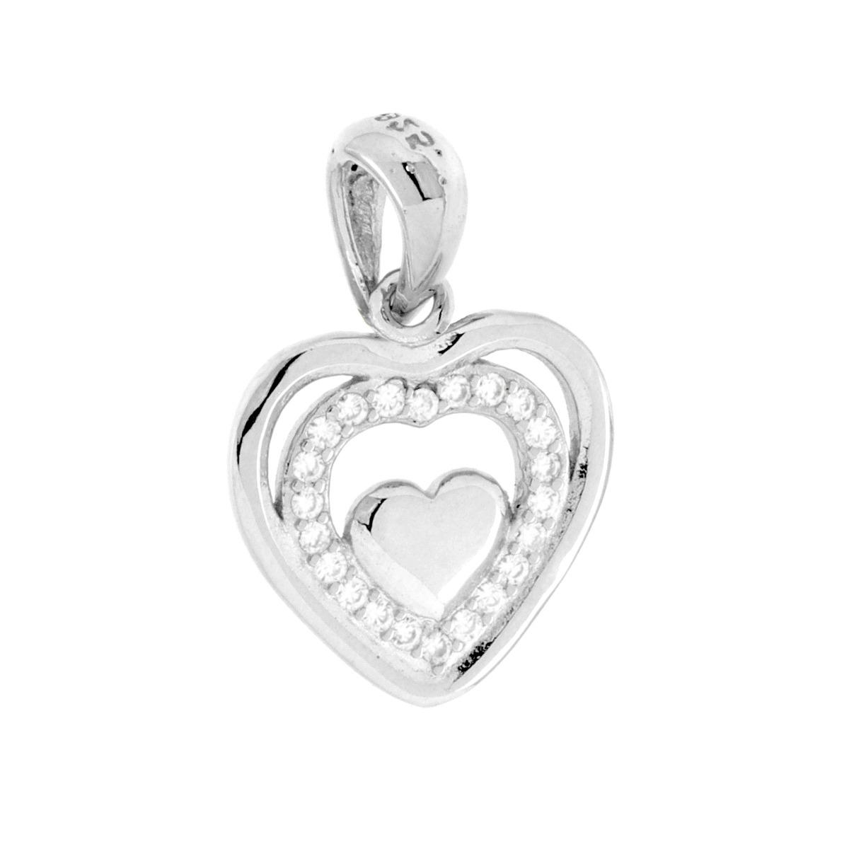 Ciondolo Cuore con Cubic Zirconia Bianchi in ARGENTO 925 Galvanica Rodio