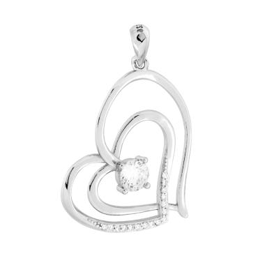 Ciondolo Cuore a Nastro con Cubic Zirconia Bianchi in ARGENTO 925 Galvanica Rodio