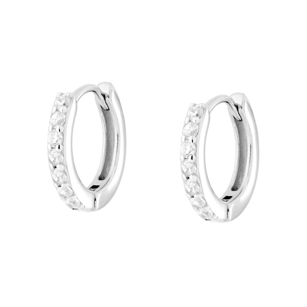 Orecchini Cerchio con Cubic Zirconia Bianchi in ARGENTO 925 Galvanica Rodio