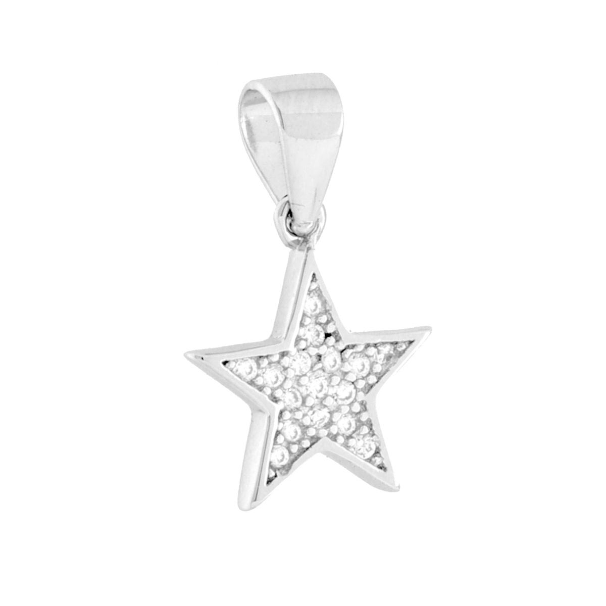 Ciondolo Stella con Cubic Zirconia Bianchi in ARGENTO 925 Galvanica Rodio