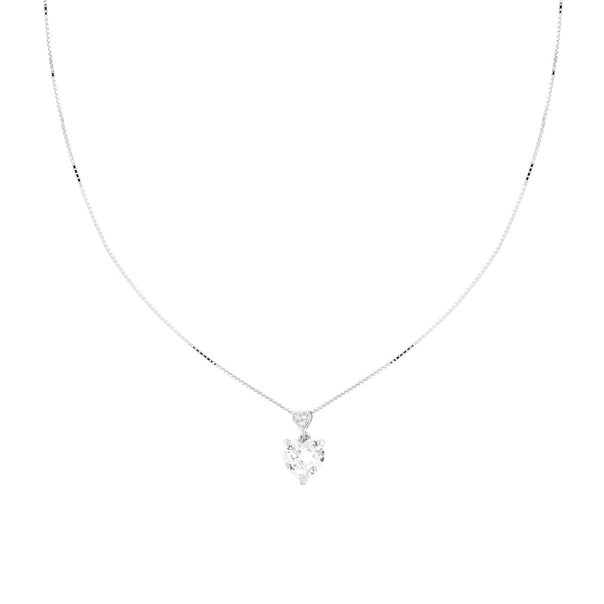 Collana Catena Veneziana Diamantata con Punto Luce Cuore Cubic Zirconia Bianco in ARGENTO 925 Galvanica Rodio