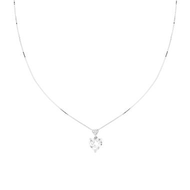 Collana Catena Veneziana Diamantata con Punto Luce Cuore Cubic Zirconia Bianco in ARGENTO 925 Galvanica Rodio