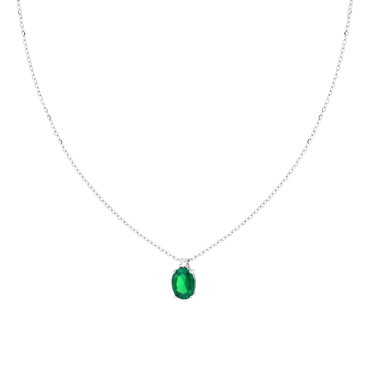 Collana Catena Forzatina Diamantata con Punto Luce Ovale Cubic Zirconia Verde Smeraldo in ARGENTO 925 Galvanica Rodio