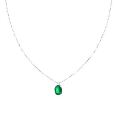 Collana Catena Forzatina Diamantata con Punto Luce Ovale Cubic Zirconia Verde Smeraldo in ARGENTO 925 Galvanica Rodio