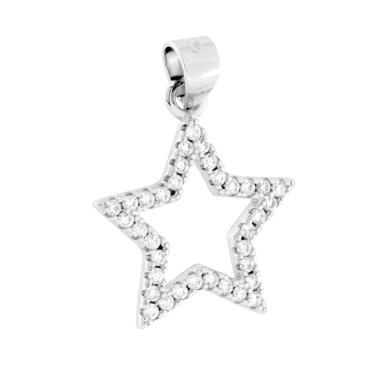 Ciondolo Stella con Cubic Zirconia Bianchi in ARGENTO 925 Galvanica Rodio