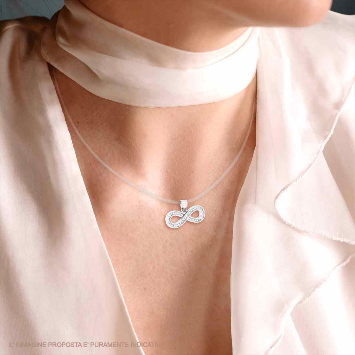 Ciondolo Infinito con Cubic Zirconia Bianchi in ARGENTO 925 Galvanica Rodio