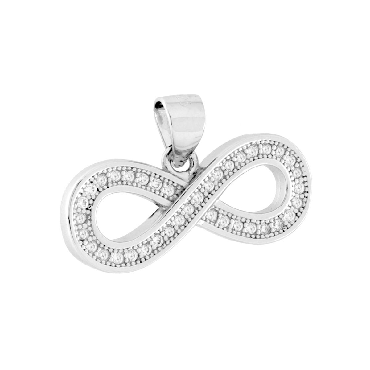 Ciondolo Infinito con Cubic Zirconia Bianchi in ARGENTO 925 Galvanica Rodio