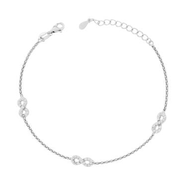 Bracciale Catena Coreana Diamantata con Infinito e Cubic Zirconia Bianchi in ARGENTO 925 Galvanica Rodio