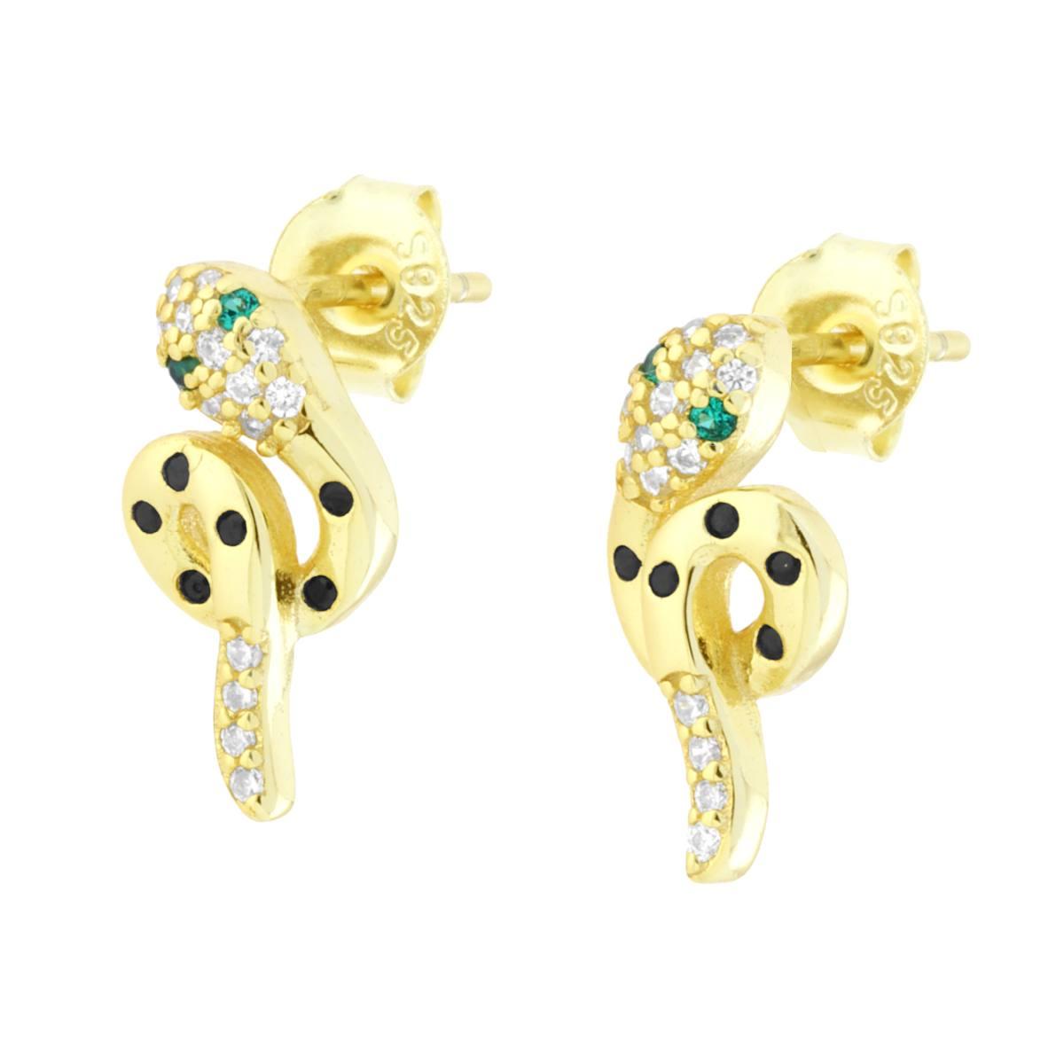Orecchini Serpente con Cubic Zirconia Multicolor in ARGENTO 925 Galvanica Oro