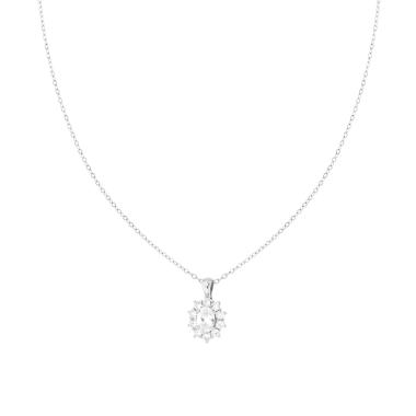 Collana Catena Forzatina Diamantata con Punto Luce Ovale Bianco contornato da Cubic Zirconia Bianchi in ARGENTO 925 Galvanica Rodio