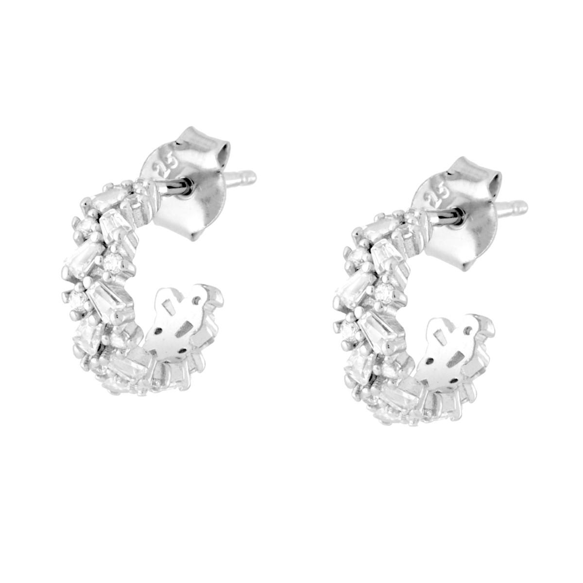 Orecchini Cerchio con Cubic Zirconia Bianchi in ARGENTO 925 Galvanica Rodio