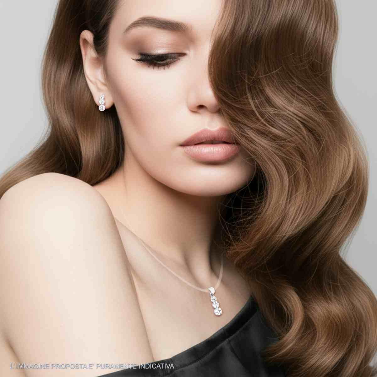 Parure Set Orecchini e Ciondolo con Trilogy Fiori Cubic Zirconia Bianchi in ARGENTO 925 Galvanica Rodio