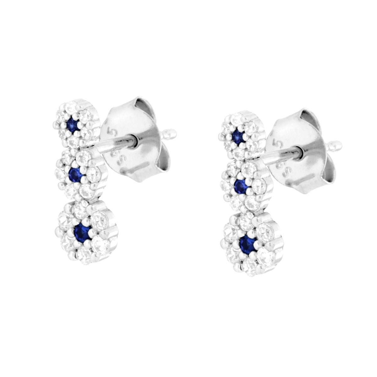 Parure Set Orecchini e Ciondolo con Trilogy Fiori Cubic Zirconia Blu Zaffiro e Bianchi in ARGENTO 925 Galvanica Rodio