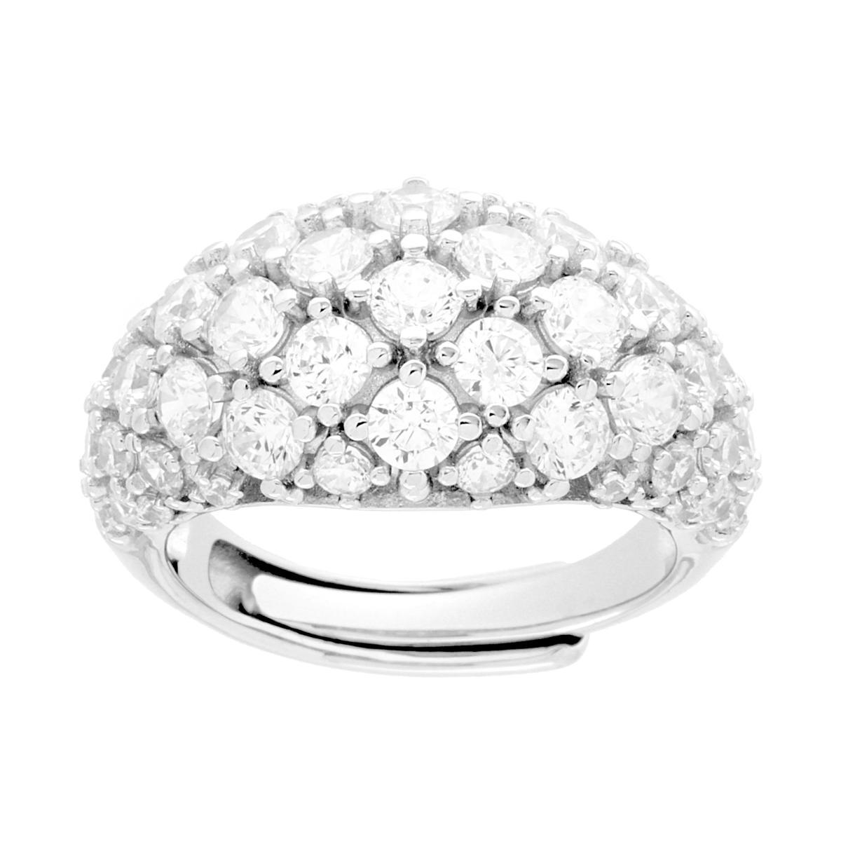 Anello Fascia Bombata con Cubic Zirconia Bianchi in ARGENTO 925 Galvanica Rodio