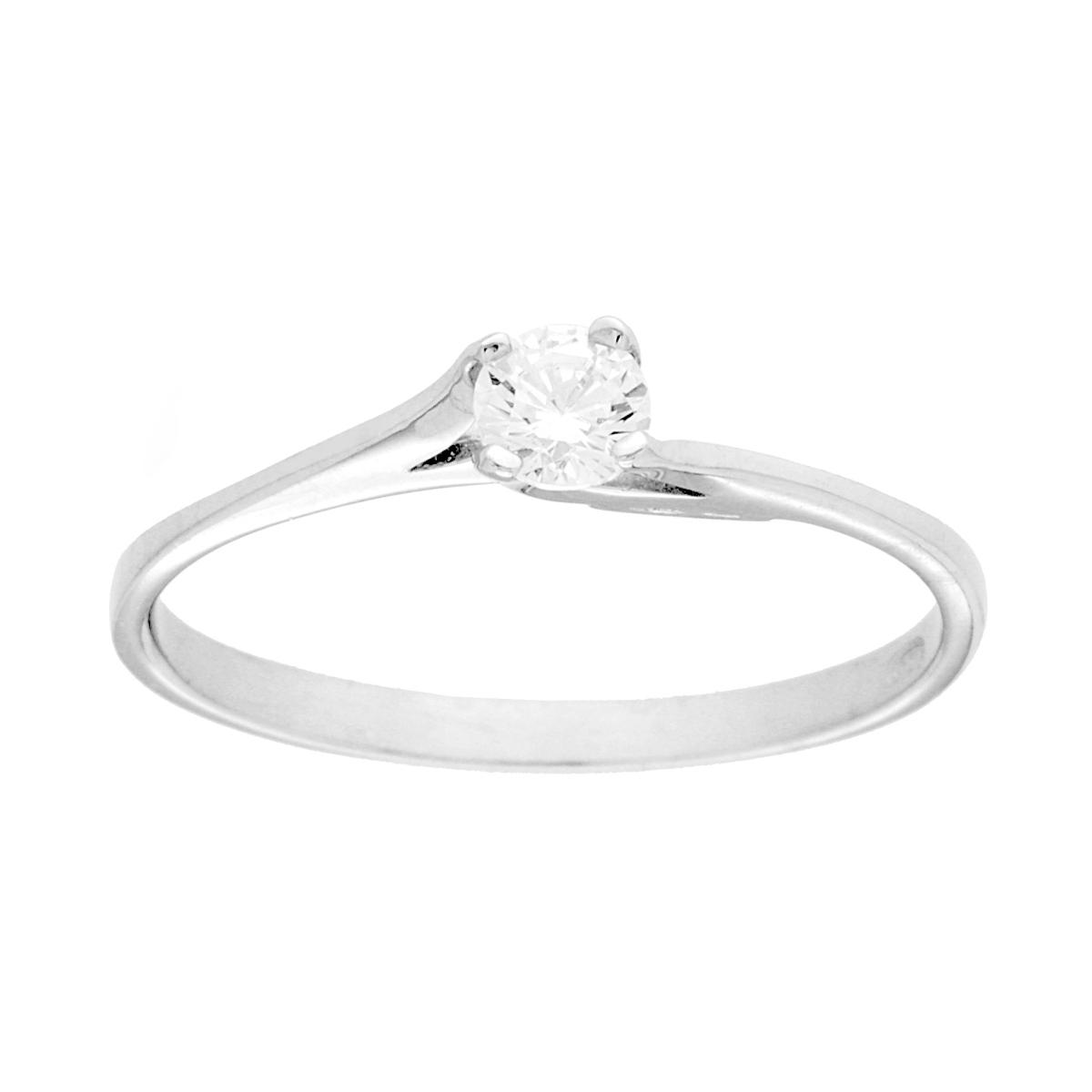 Anello Solitario con Cubic Zirconia Bianco mm 4 in ARGENTO 925 Galvanica Rodio