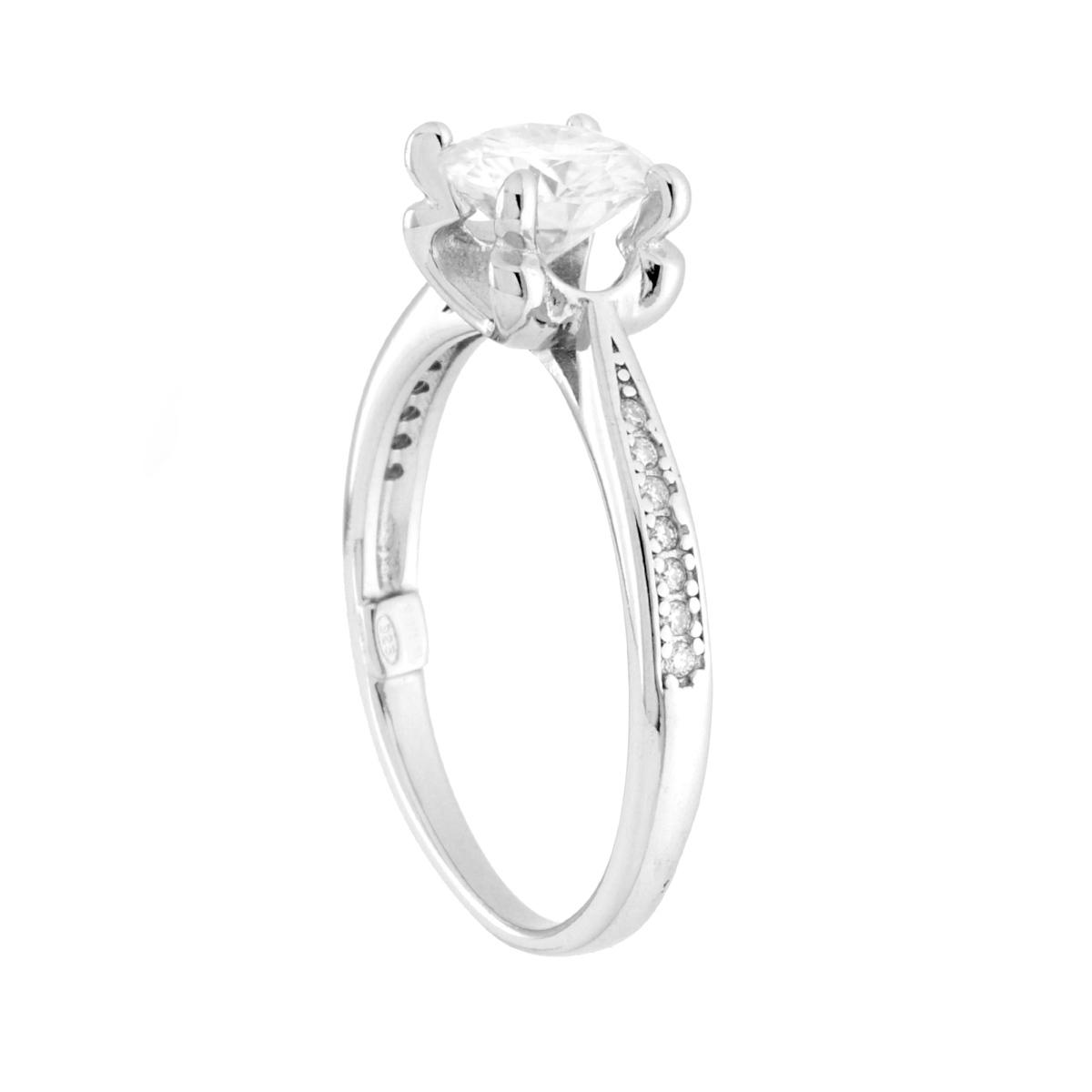 Anello Solitario con MOISSANITE mm 6.5 in ARGENTO 925 Galvanica Rodio