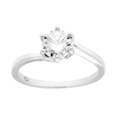 Anello Solitario con MOISSANITE mm 6.5 in ARGENTO 925 Galvanica Rodio