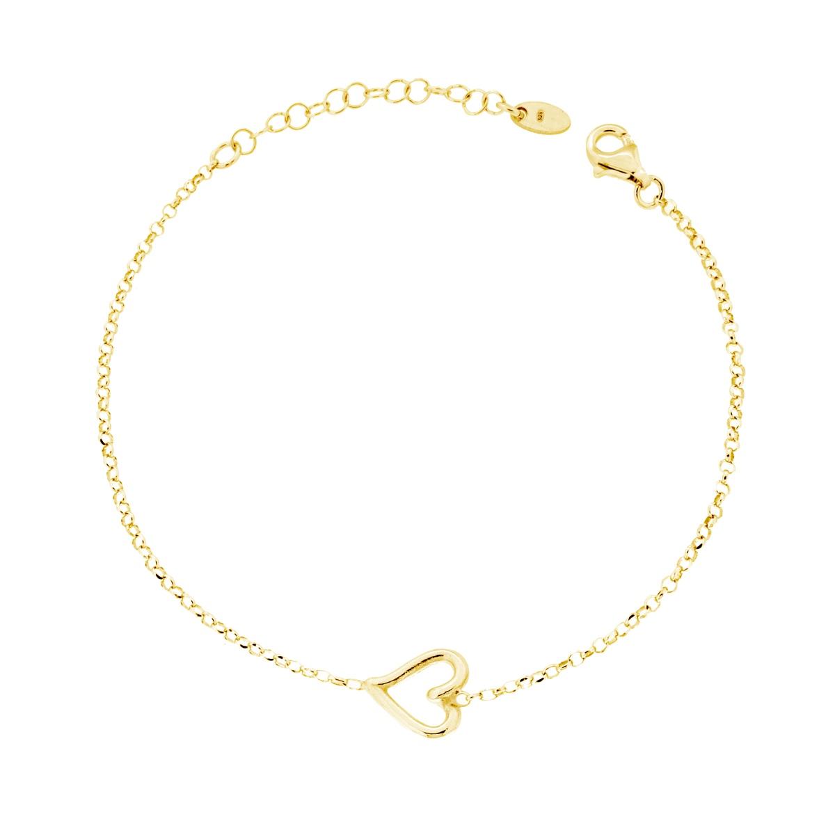 Bracciale Catena Rolo Diamantata con Cuore in ARGENTO 925 Galvanica Oro