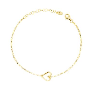 Bracciale Catena Rolo Diamantata con Cuore in ARGENTO 925 Galvanica Oro