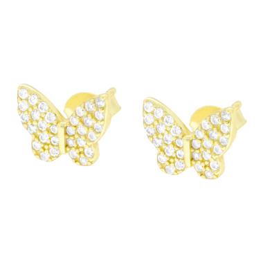 Orecchini Farfalla con Cubic Zirconia Bianchi in ARGENTO 925 Galvanica Oro