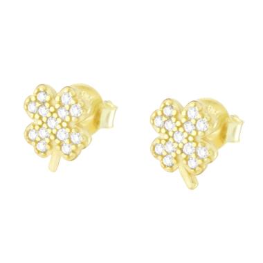 Orecchini Quadrifoglio con Cubic Zirconia Bianchi in ARGENTO 925 Galvanica Oro