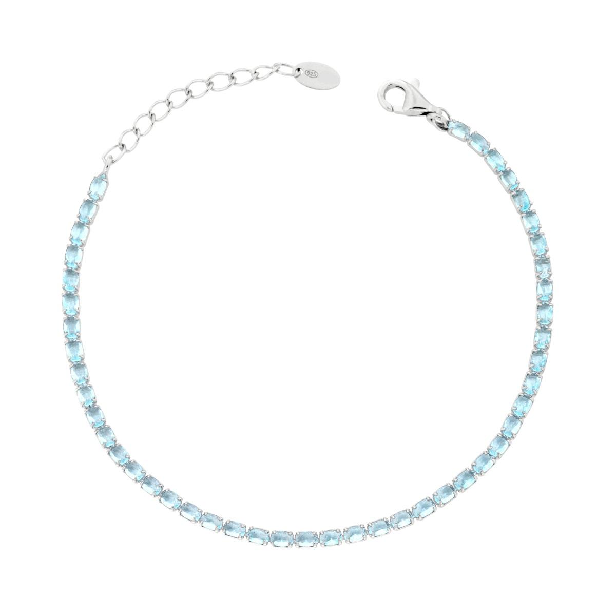 Bracciale Tennis con Cubic Zirconia Ovali Acquamarina in ARGENTO 925 Galvanica Rodio