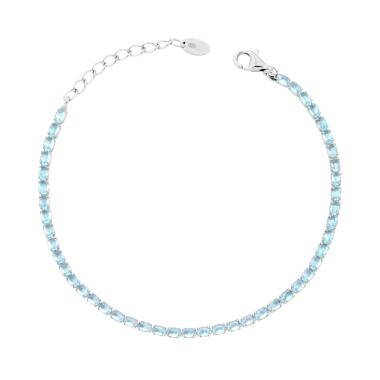 Bracciale Tennis con Cubic Zirconia Ovali Acquamarina in ARGENTO 925 Galvanica Rodio