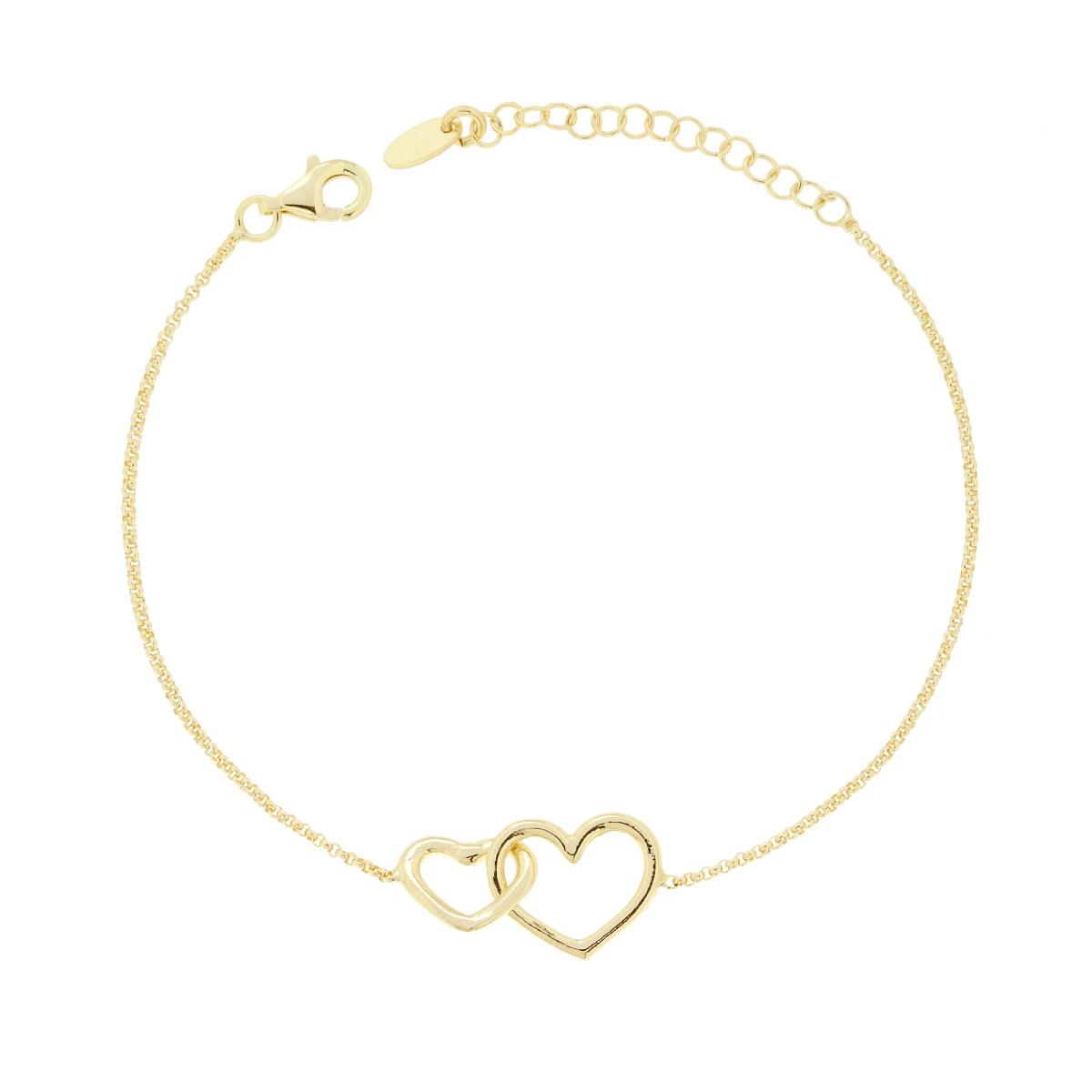 Bracciale Catena Rolo Diamantata con Cuori incrociati in ARGENTO 925 Galvanica Oro