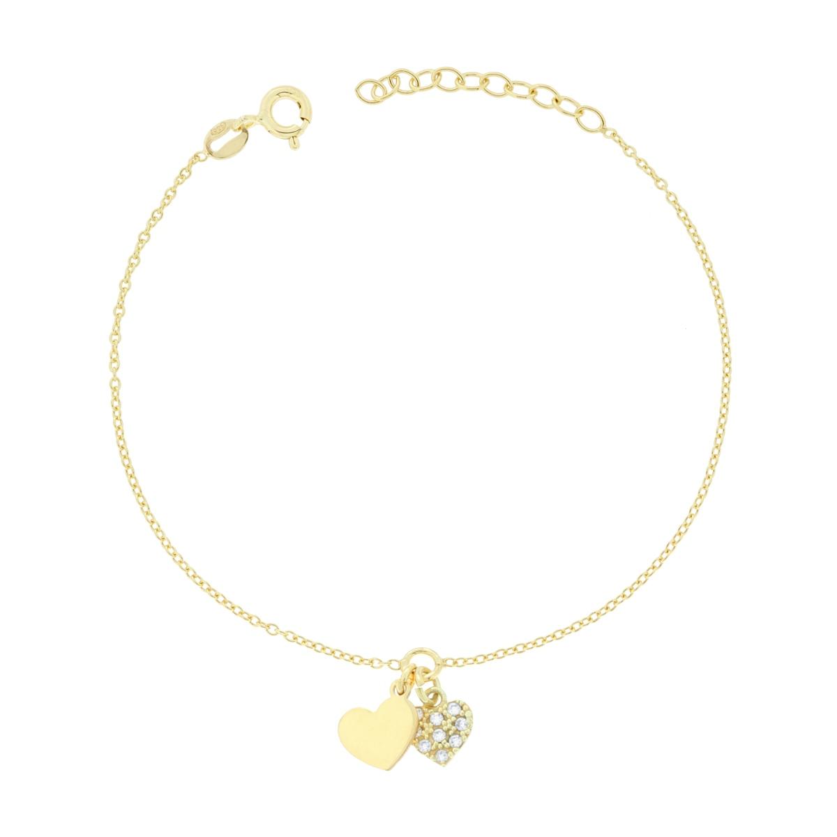 Bracciale Catena Forzatina Diamantata con Cuori e Cubic Zirconia Bianchi in ARGENTO 925 Galvanica Oro