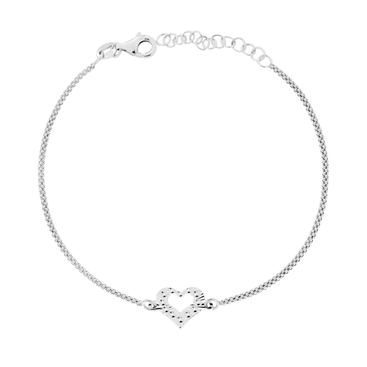 Bracciale Catena Coreana Diamantata con Cuore centrale Diamantato in ARGENTO 925 Galvanica Rodio
