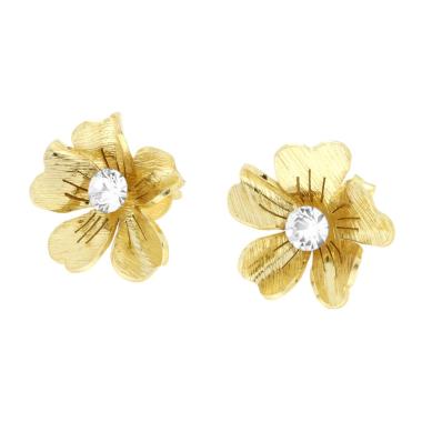 Orecchini Fiore 3D con Cubic Zirconia Bianco in ARGENTO 925 Galvanica Oro